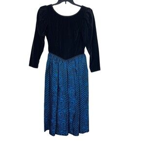 Misty Lane 80s Velvet Floral Dress 7/8 Black Blue Union Made Cosplay Renaissance